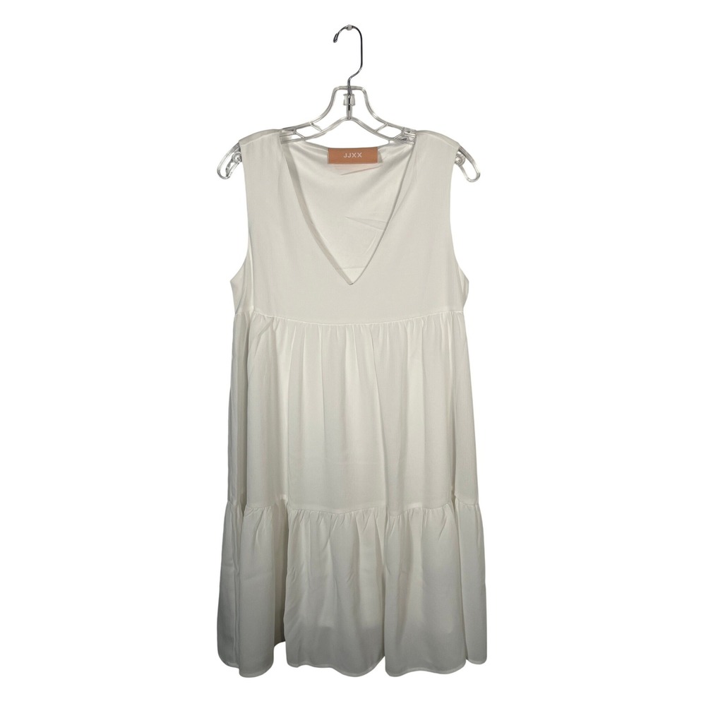 JJXX White Mini Babydoll Dress Tiered Bridal Resort Sleeveless V-Neck‎ Medium